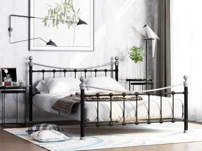 Двуспальная металлическая кровать Эльда черная с серебром