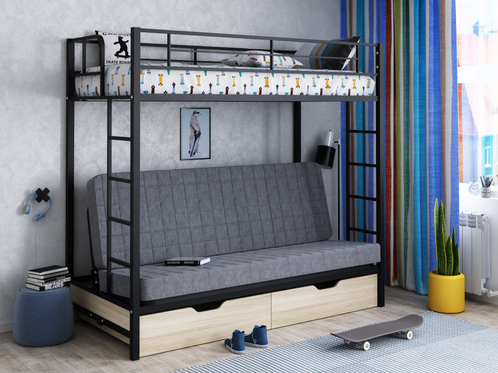 Двухъярусная кровать с диваном и ящиками Мадлен ЯЯ - кровать отпроизводителя ФОРМУЛА МЕБЕЛИ, купить, заказать в Москве по низкой цене.